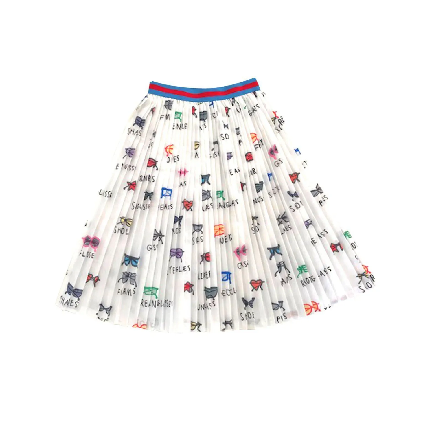 Beau Loves Dresses> Pleated Skirt, Ecru, Spectacles Aop