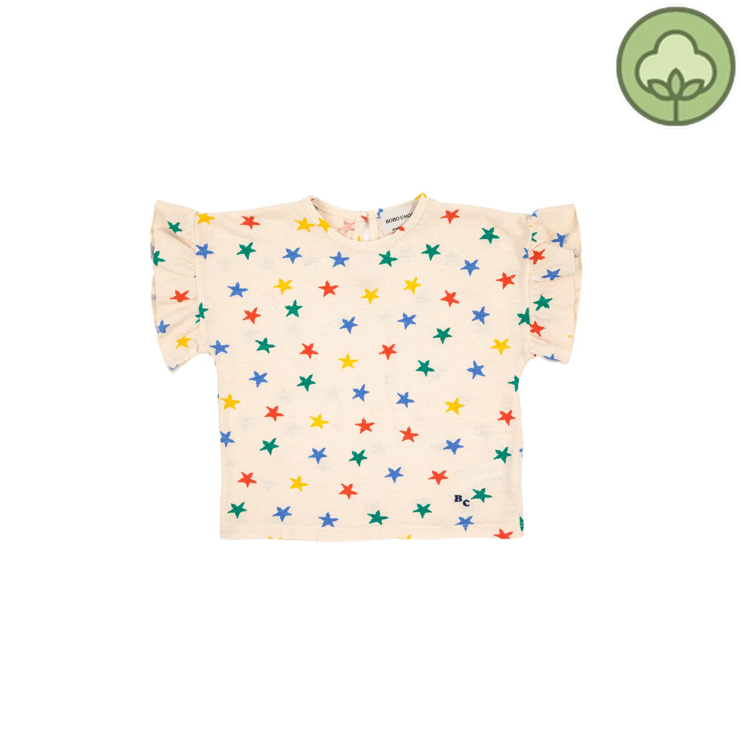 Bobo Choses T Shirts> Baby Multicolor Stars All Over Ruffle T-Shirt
