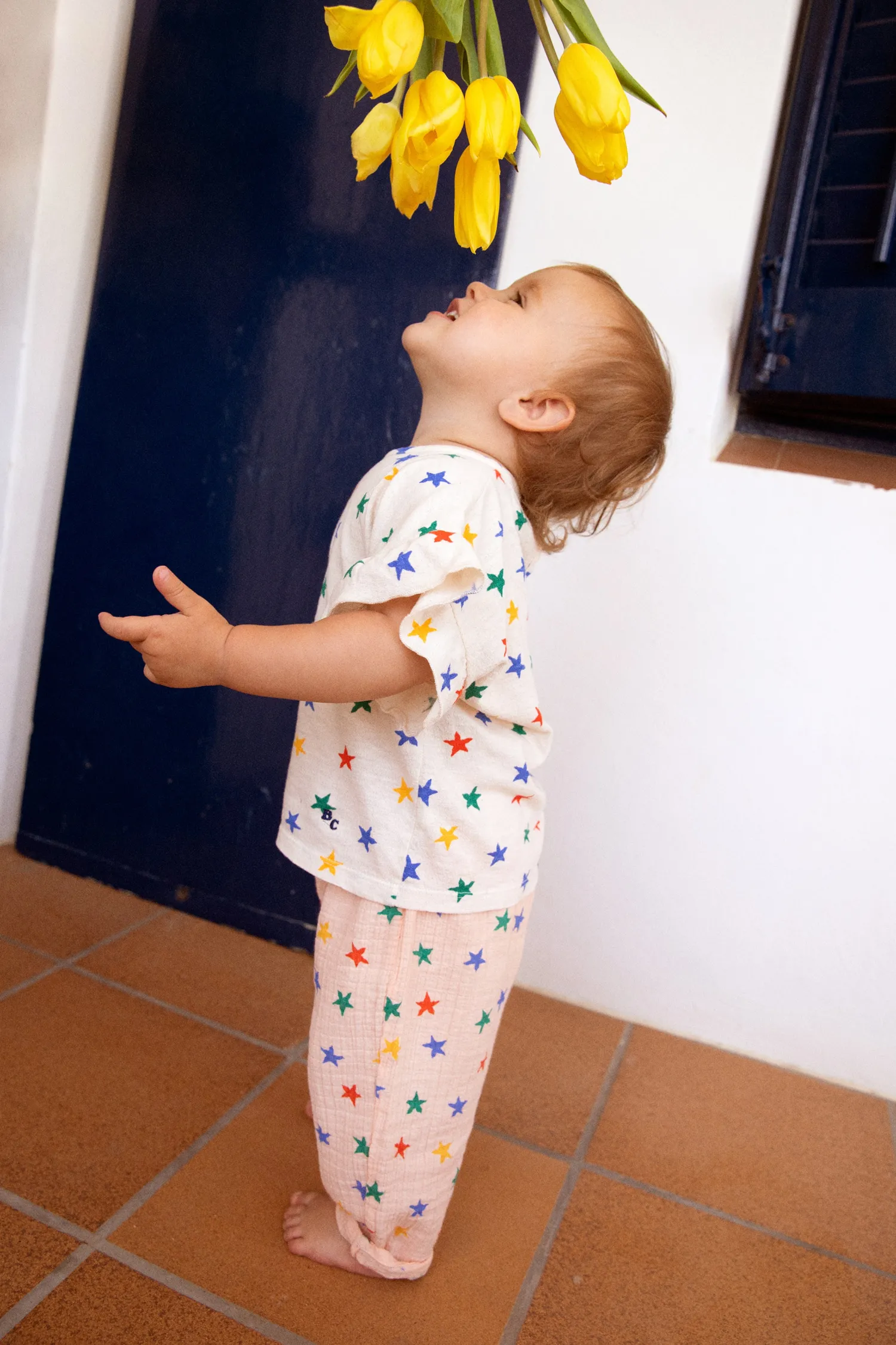 Bobo Choses T Shirts> Baby Multicolor Stars All Over Ruffle T-Shirt