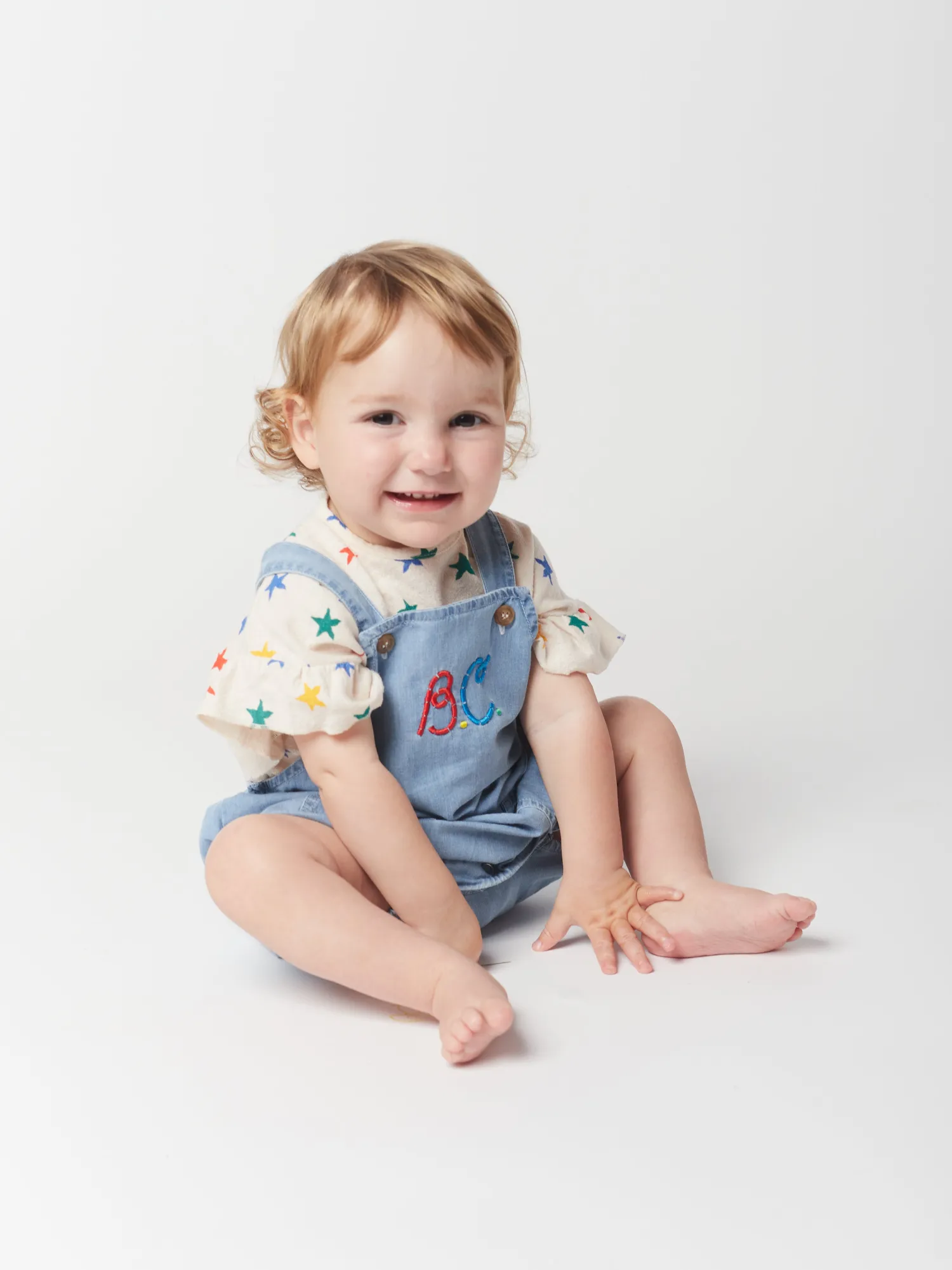 Bobo Choses T Shirts> Baby Multicolor Stars All Over Ruffle T-Shirt