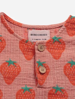 Bobo Choses Onesies> Baby Strawberry All Over Woven Playsuit