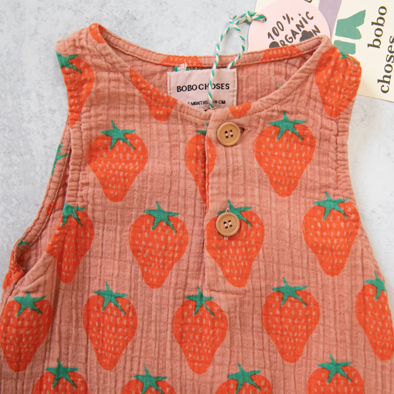 Bobo Choses Onesies> Baby Strawberry All Over Woven Playsuit