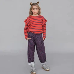 CARLIJNQ Blouses> Stripes Red/Blue - Ruffled Organic Kids Top
