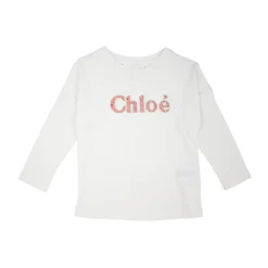 Chloé Kids Blouses>Chloe Kids Girls White Logo Print Long Sleeve T-Shirt