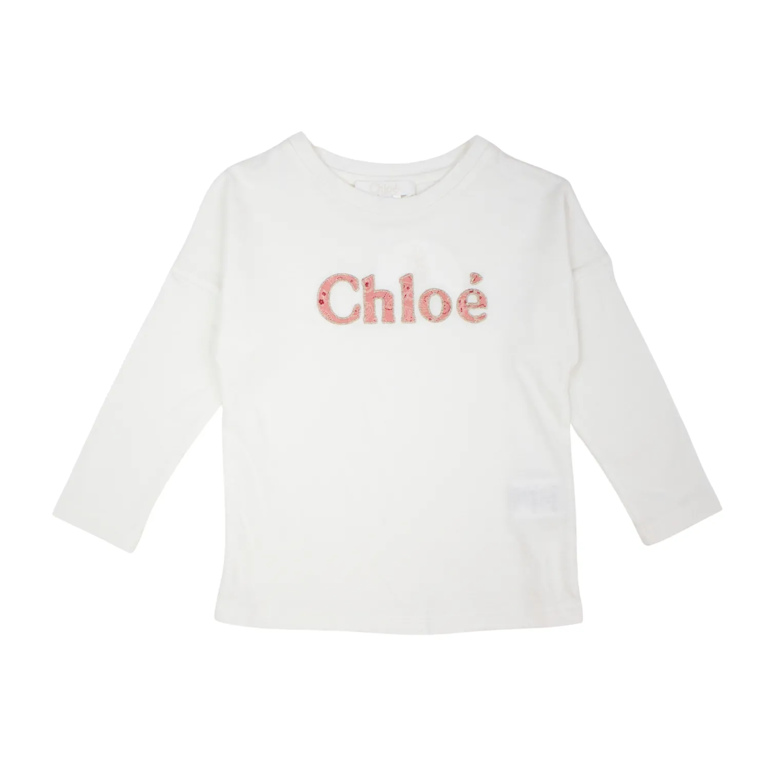 Chloé Kids Blouses>Chloe Kids Girls White Logo Print Long Sleeve T-Shirt