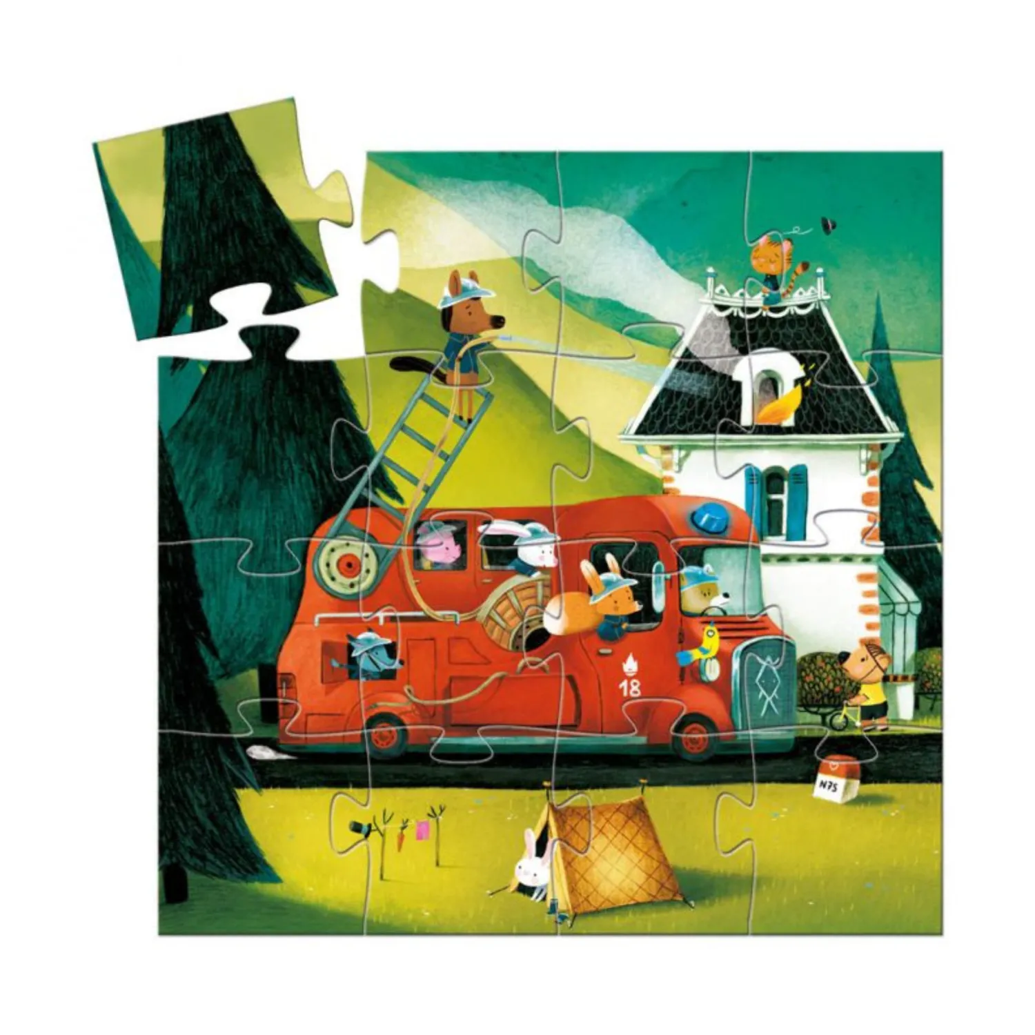 Djeco Face Masks> Fire Truck Mini Puzzle - 16 Pieces