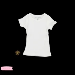 Lovely Littles Long Sleeve T Shirts>Lovley Littles The Ribbed Short Sleeve Tee Bone