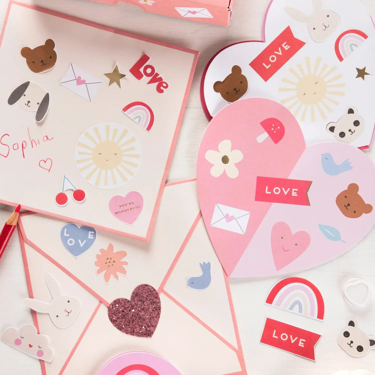 Meri Meri Face Masks> Heart Concertina Valentine Cards & Stickers (X 12)