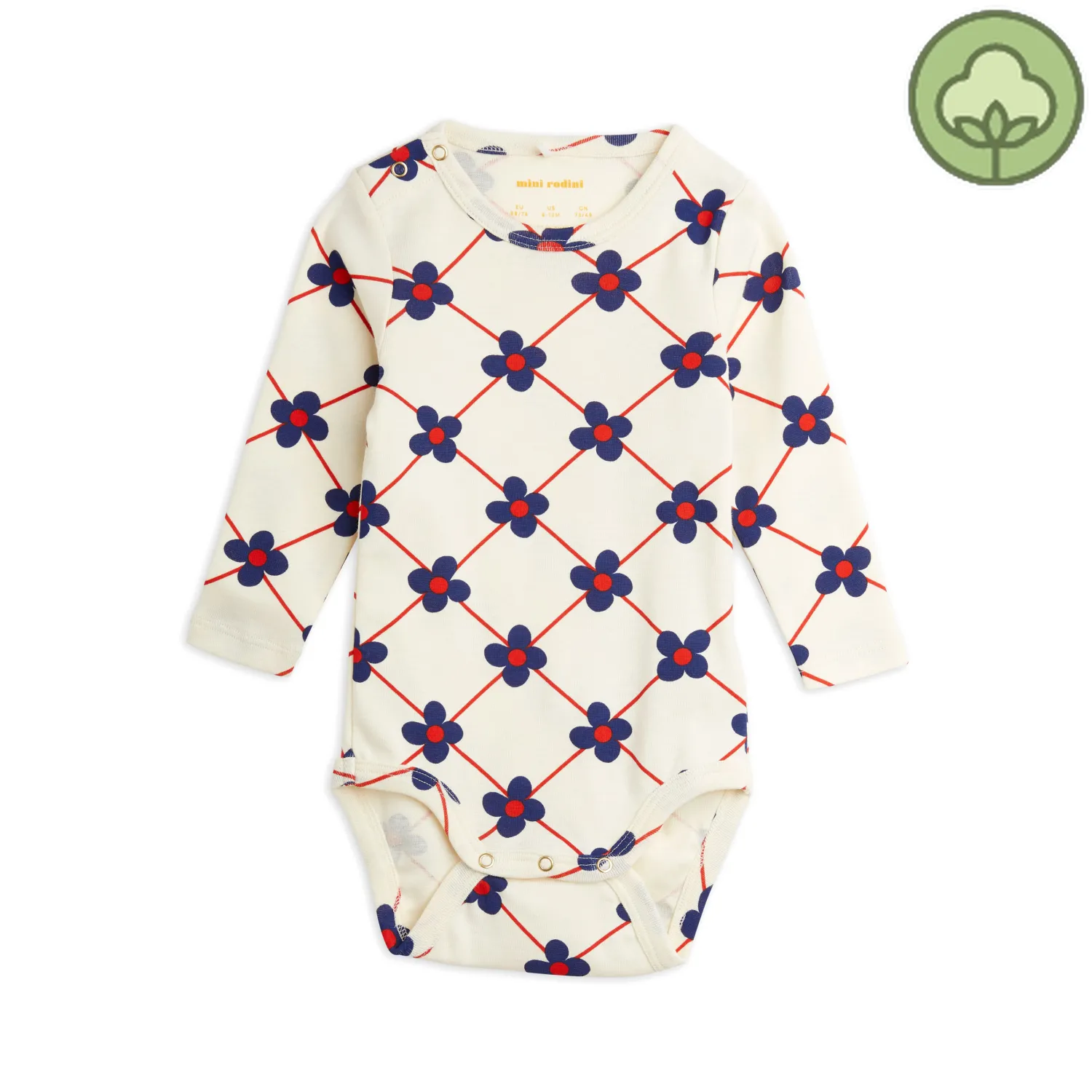 Mini Rodini Onesies> Flower Check Aop Long Sleeve Body