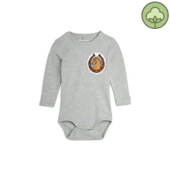 Mini Rodini Onesies> Horses Patch Long Sleeve Bodysuit
