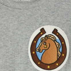 Mini Rodini Onesies> Horses Patch Long Sleeve Bodysuit