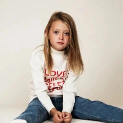 Mini Rodini Hoodies> Love Knitted Sweater White