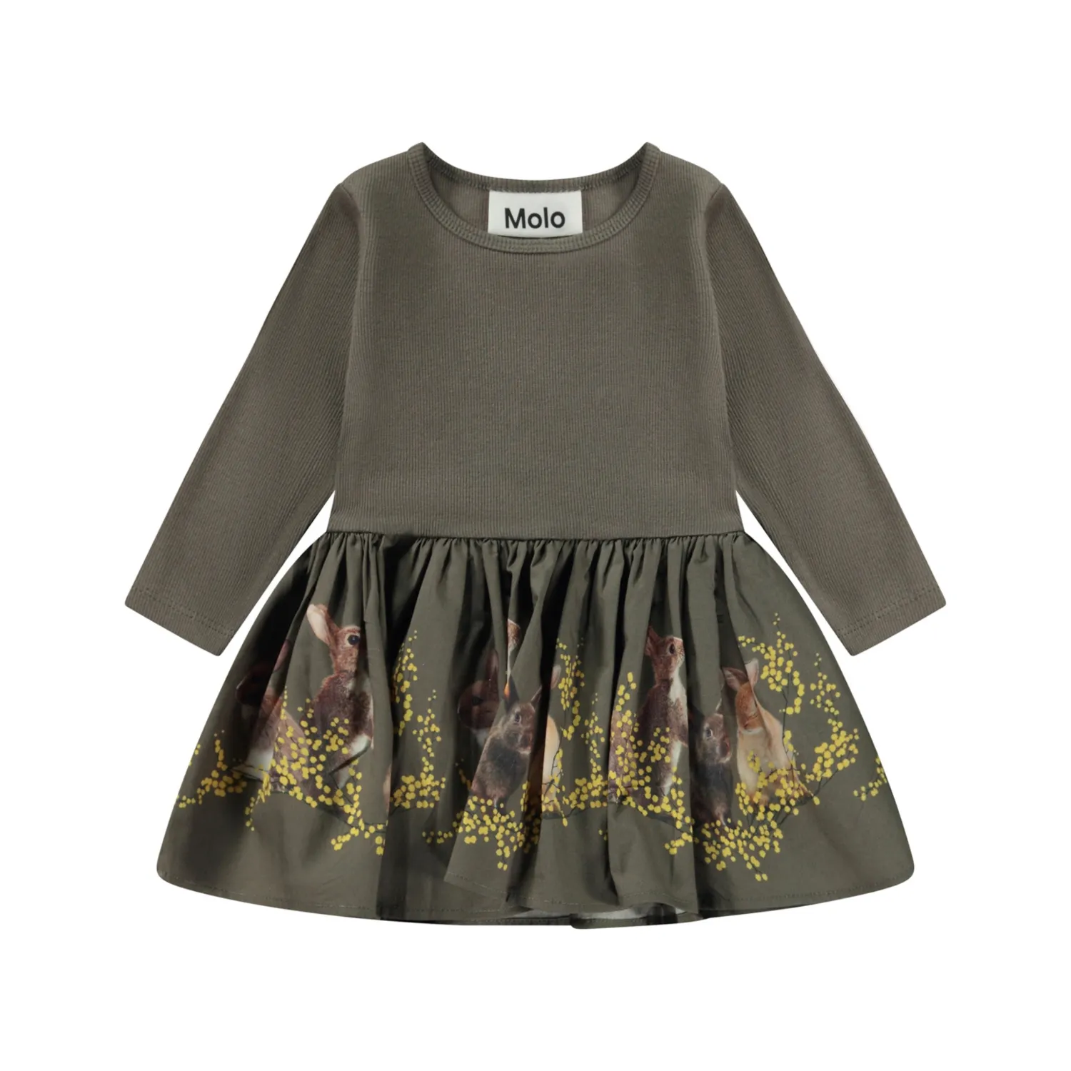 Molo Kids Dresses>Molo Candi Mimosa Bunnies Long Sleeve Baby Dress