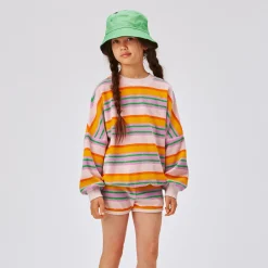 Molo Kids Sweatshirts> Marika Happy Stripes Pink Terry Sweatshirt