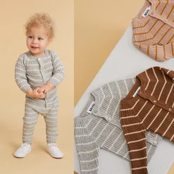 Molo Kids Leggings> Sigmund Grey Stripe Baby Knit Leggings