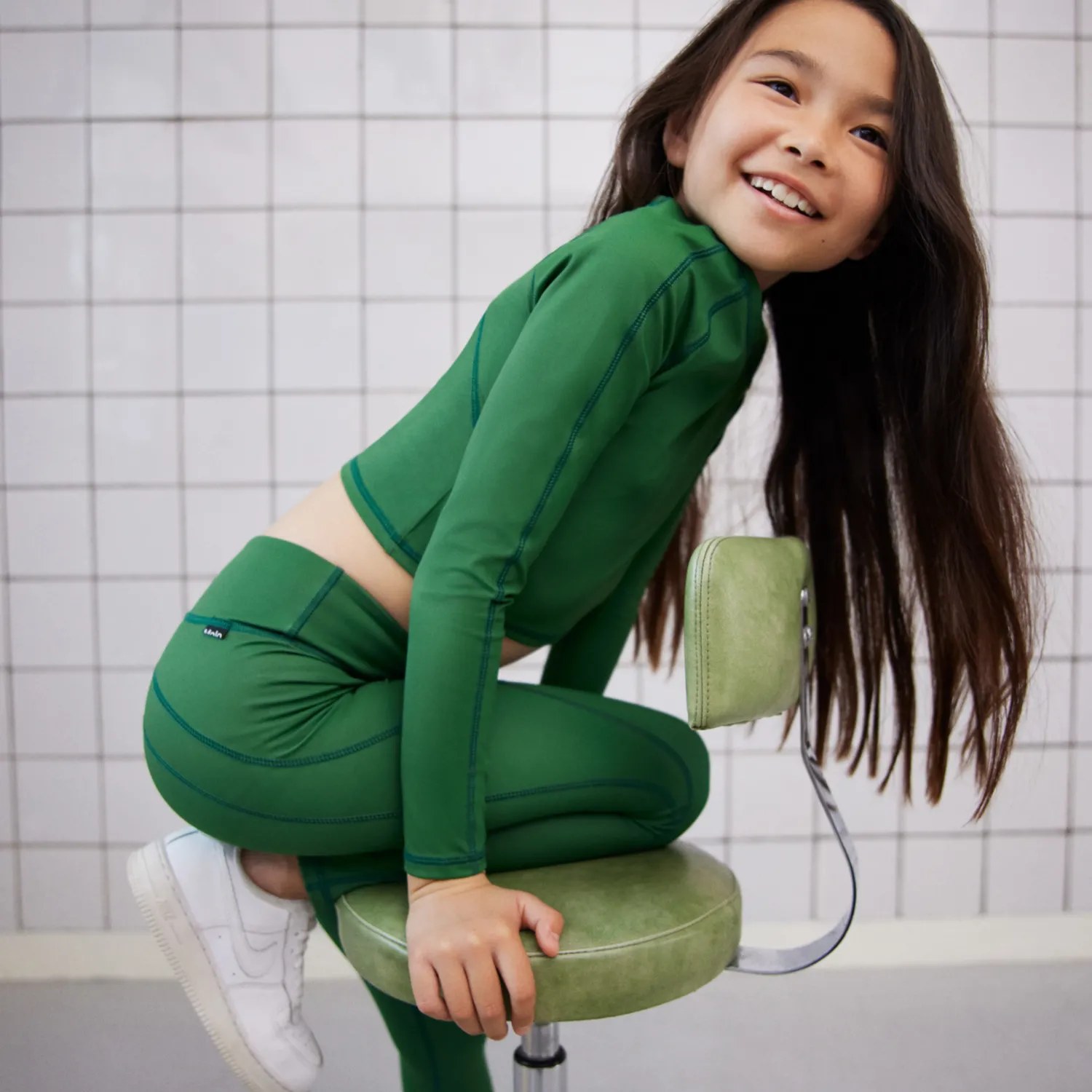 Molo Kids Face Masks>Molo Oona Woodland Green Long Sleeve Sports Top