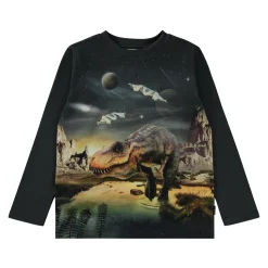 Molo Kids T Shirts>Molo Reif T-Rex Planet Black Long Sleeve T-Shirt