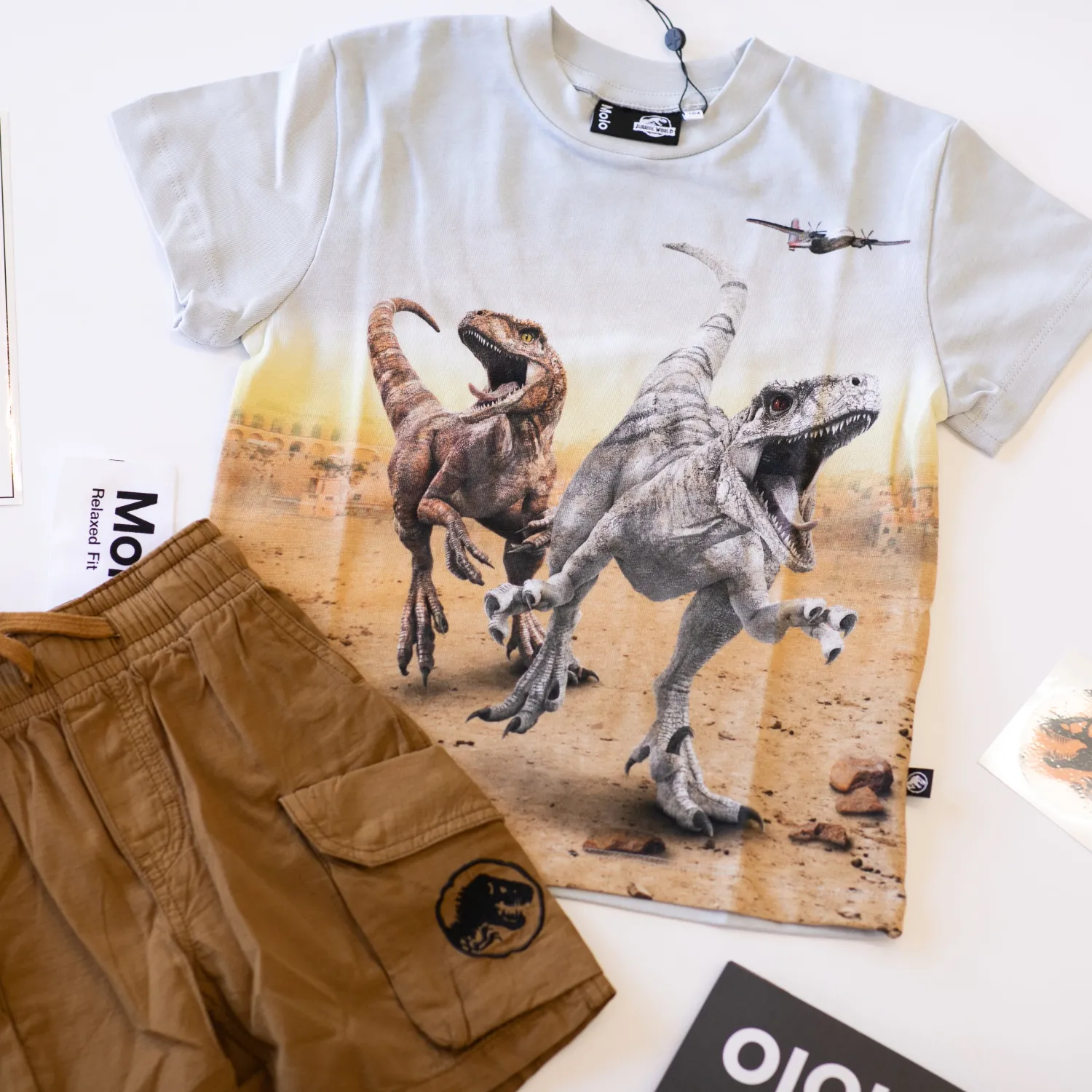 Molo Kids T Shirts>Molo X Jurassic World Kids Roxo Dinos Galore T Shirt