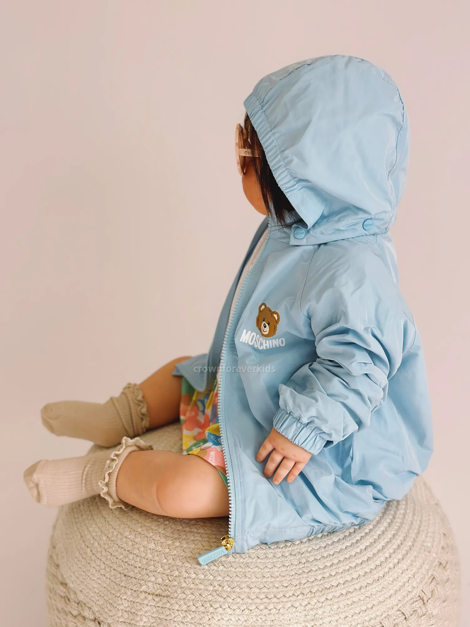 Moschino Jackets> Baby Bear Toy Rattle Hooded Jacket Baby Blue