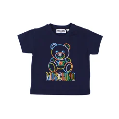 Moschino T Shirts> Baby Rainbow Embroidered Bear T Shirts Navy