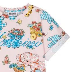 Moschino Long Sleeve T Shirts> Kids Girls Pink Logo Animals Maxi T-Shirt