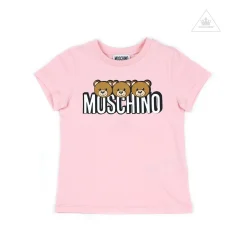 Moschino Long Sleeve T Shirts> Kids Girls Short Sleeve T With Logo And Bear Graphics Pink