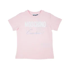 Moschino Long Sleeve T Shirts> Kids Logo Rhinestones T Shirt Pink