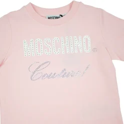 Moschino Long Sleeve T Shirts> Kids Logo Rhinestones T Shirt Pink