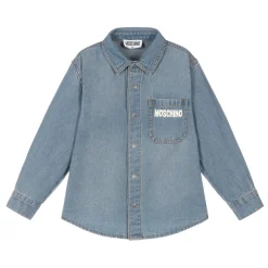 Moschino Shirts> Kids Logo-Print Long-Sleeve Denim Shirt