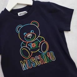 Moschino T Shirts> Kids Rainbow Teddy Logo T Shirt Navy