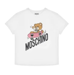 Moschino Long Sleeve T Shirts> Kid-Teen Teen White Cotton Skater Bear T-Shirt