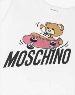 Moschino Long Sleeve T Shirts> Kid-Teen Teen White Cotton Skater Bear T-Shirt