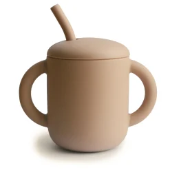 Mushie Face Masks> Silicone Training Cup + Straw Natural