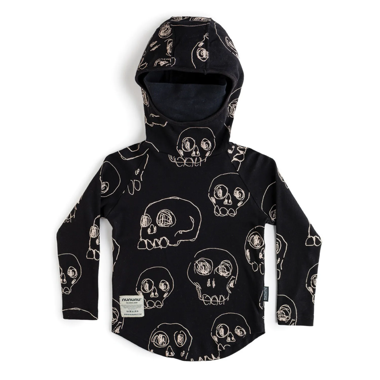 Nununu World Hoodies> Scribbled Skulls Ninja Shirt Black