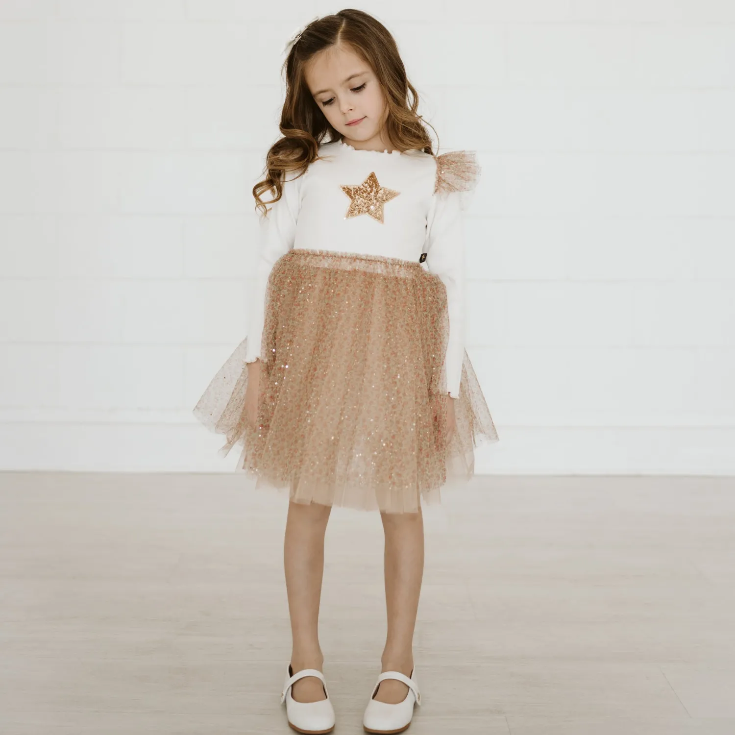 Petite Hailey Overalls & Jumpsuits> Girl Frill Flower Tutu Dress Gold