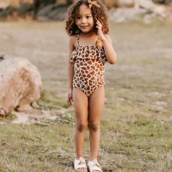 Rylee And Cru Face Masks>Rylee + Cru Ruffle One-Piece Swimsuit Upf 50+ || Giraffe Spots