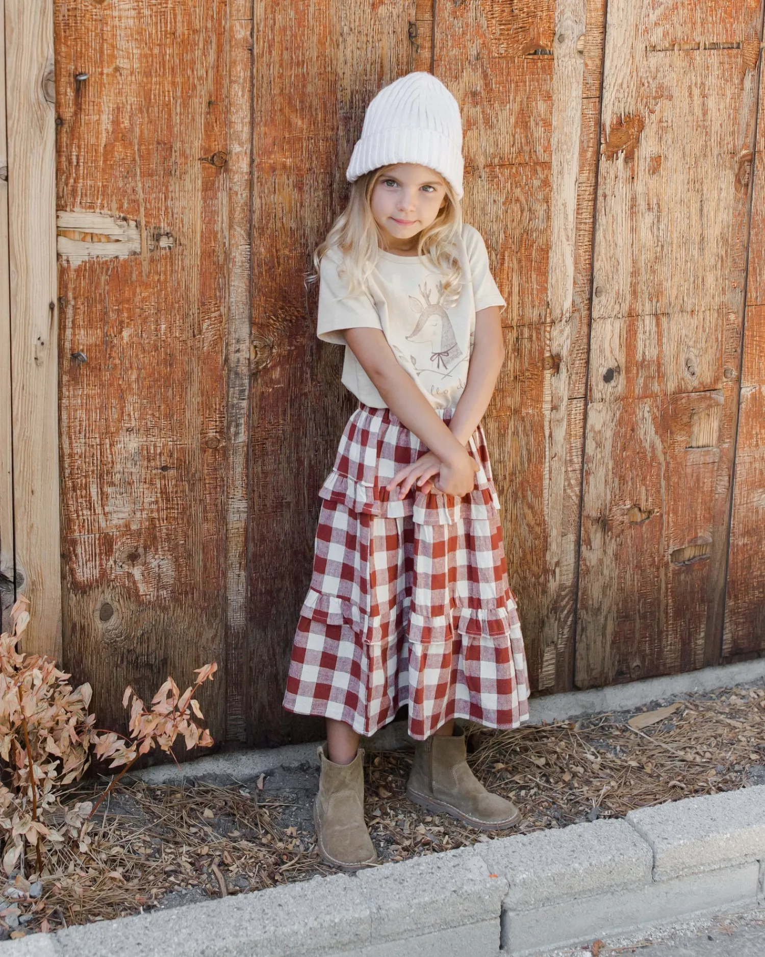 Rylee And Cru Dresses>Rylee + Cru Ruffled Midi Skirt || Ruby Plaid