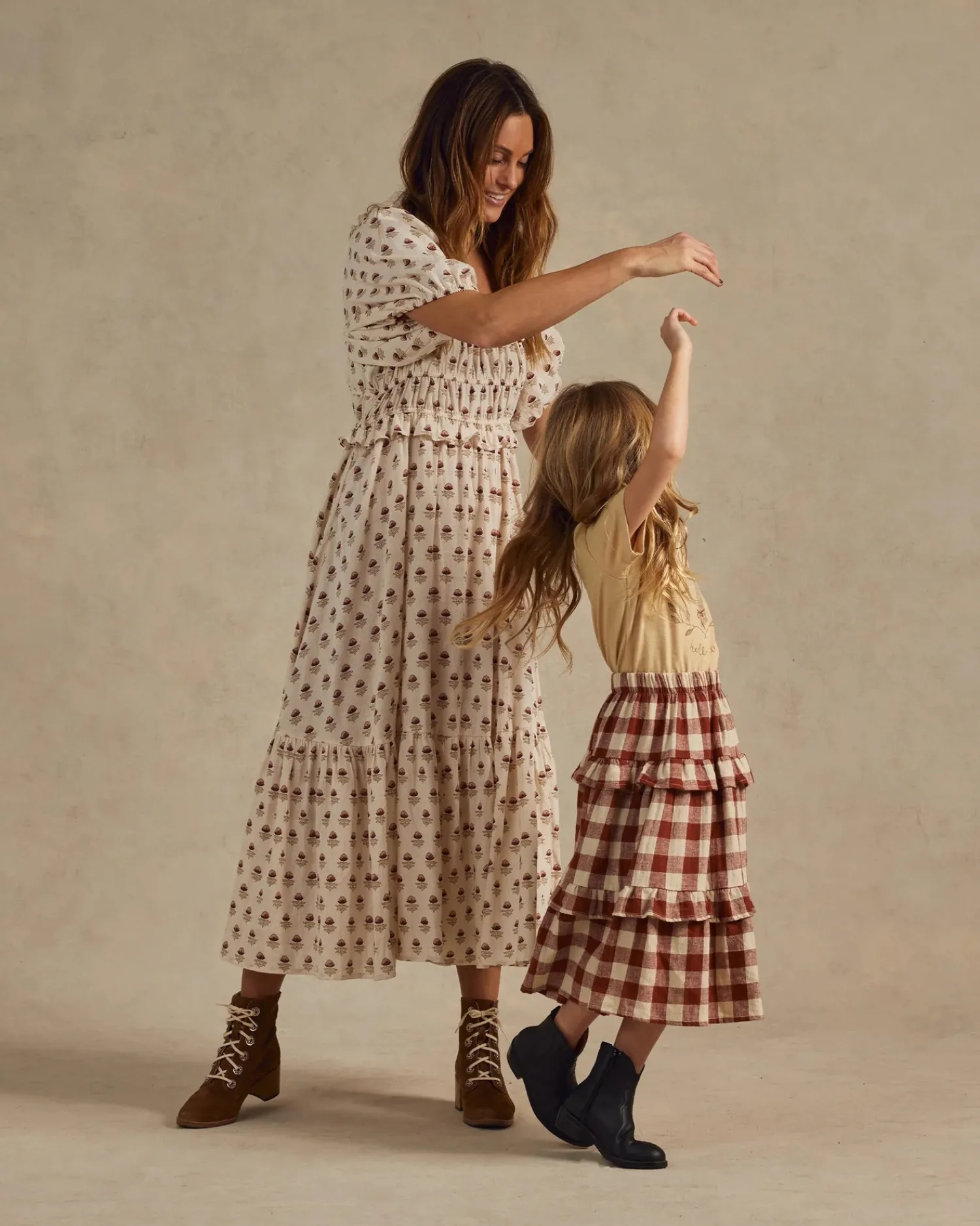 Rylee And Cru Dresses>Rylee + Cru Ruffled Midi Skirt || Ruby Plaid