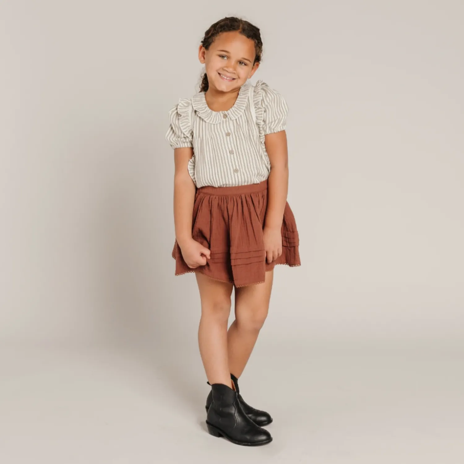 Rylee And Cru Skirts> Jenny Blouse Olive Stripe