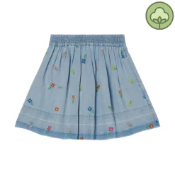 Stella McCarney Kids Dresses>Stella Mccartney Kids Girl Embroidered Flowers Denim Skirt
