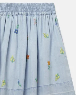 Stella McCarney Kids Dresses>Stella Mccartney Kids Girl Embroidered Flowers Denim Skirt