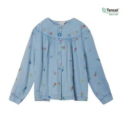 Stella McCarney Kids Skirts>Stella Mccartney Kids Girl Embroidered Flowers Denim Shirt