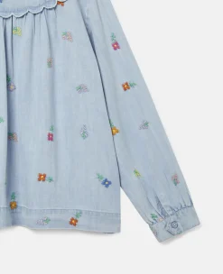 Stella McCarney Kids Skirts>Stella Mccartney Kids Girl Embroidered Flowers Denim Shirt