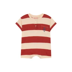 The Animals Observatory Onesies> Beige Stripes Rabbit Baby Jumpsuit