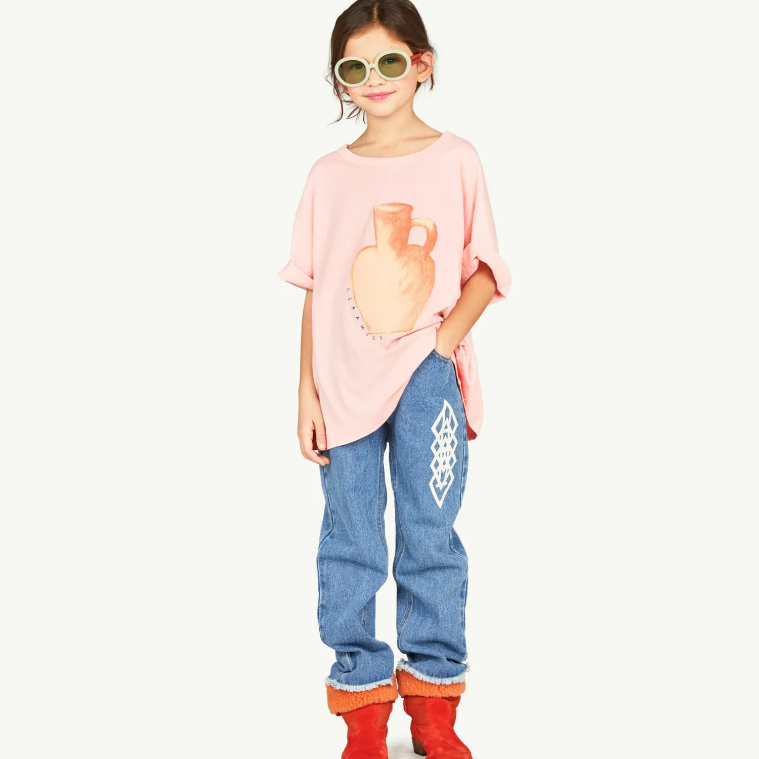 The Animals Observatory Long Sleeve T Shirts> Pink Rooster Oversize T-Shirt