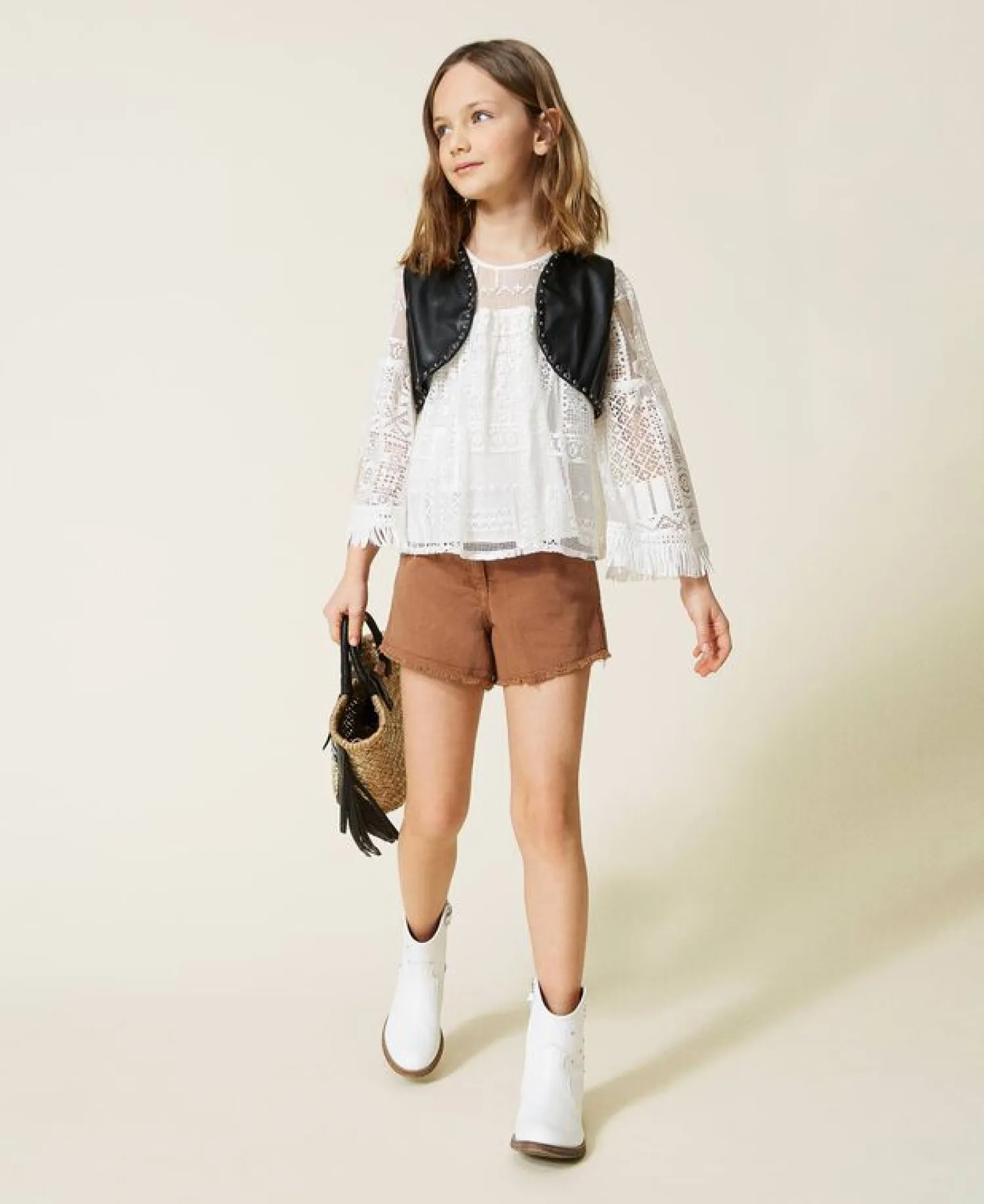 TWINSET Skirts> Girl Lace Blouse With Fringes