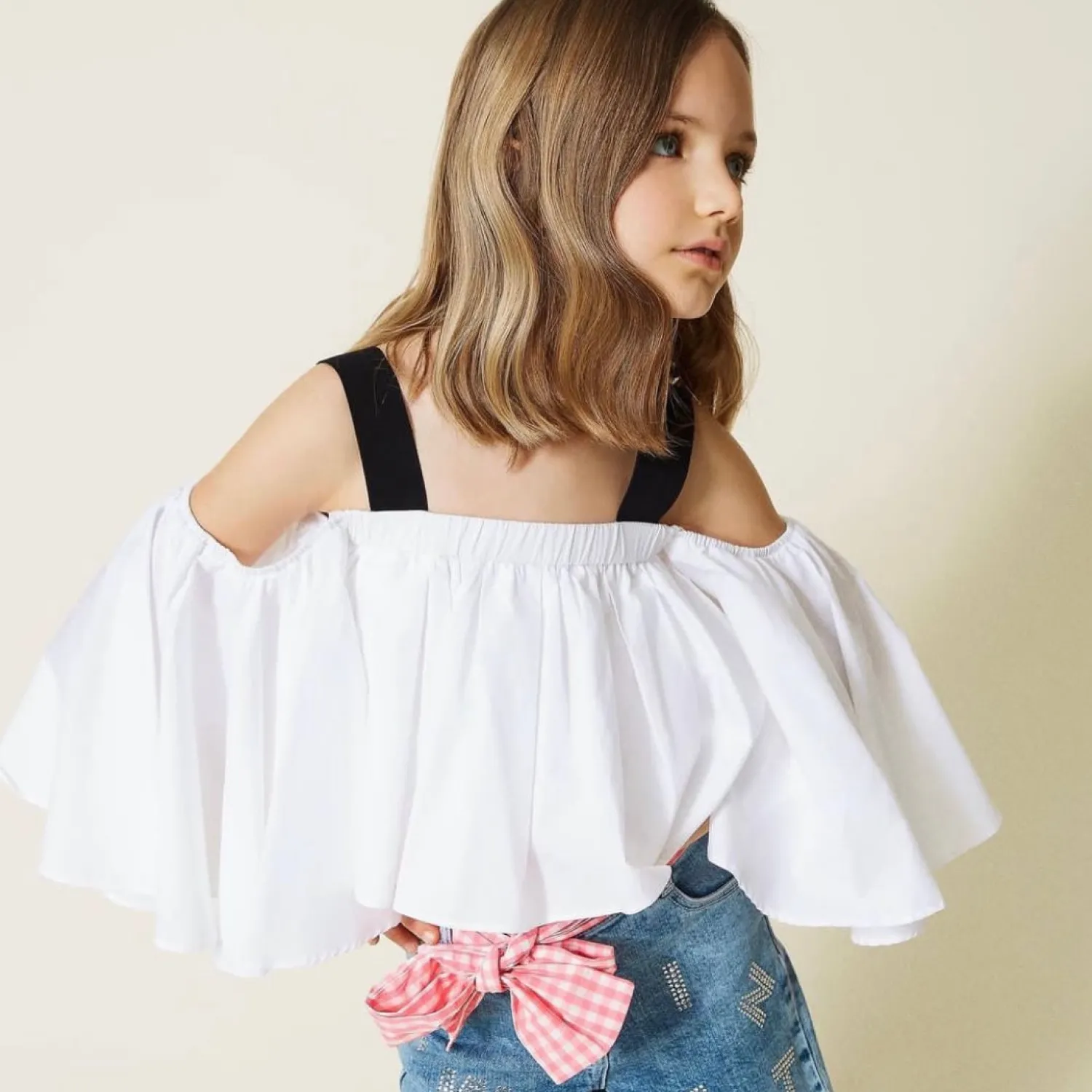 TWINSET Skirts> Girl Poplin Blouse With Gros-Grain Shoulder Straps