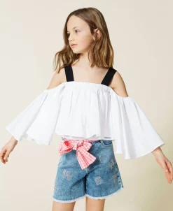 TWINSET Skirts> Girl Poplin Blouse With Gros-Grain Shoulder Straps