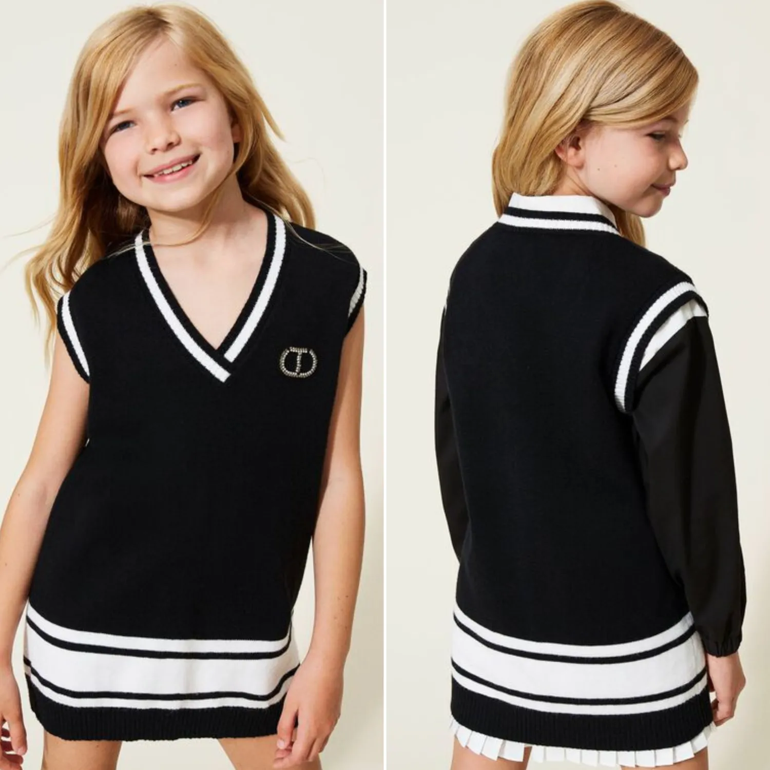 TWINSET Overalls & Jumpsuits> Knitted Dress With Stripes And Logo