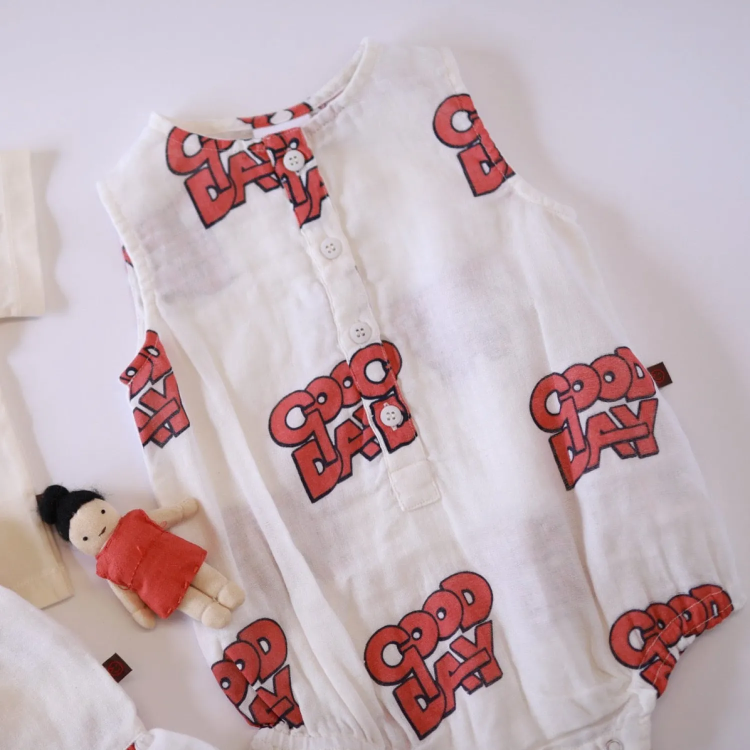 Wynken Rompers> Baby Woven Romper - Cloud / Setting Sun
